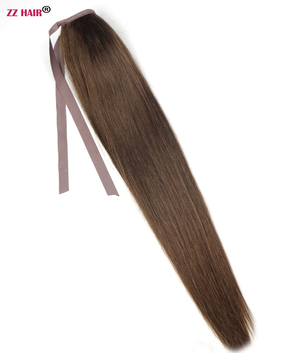 16"-24" Ribbon Ponytail Horsetail 60g-80g Clips in/on 100% Brazilian Remy Human hair Extension Natural Straight