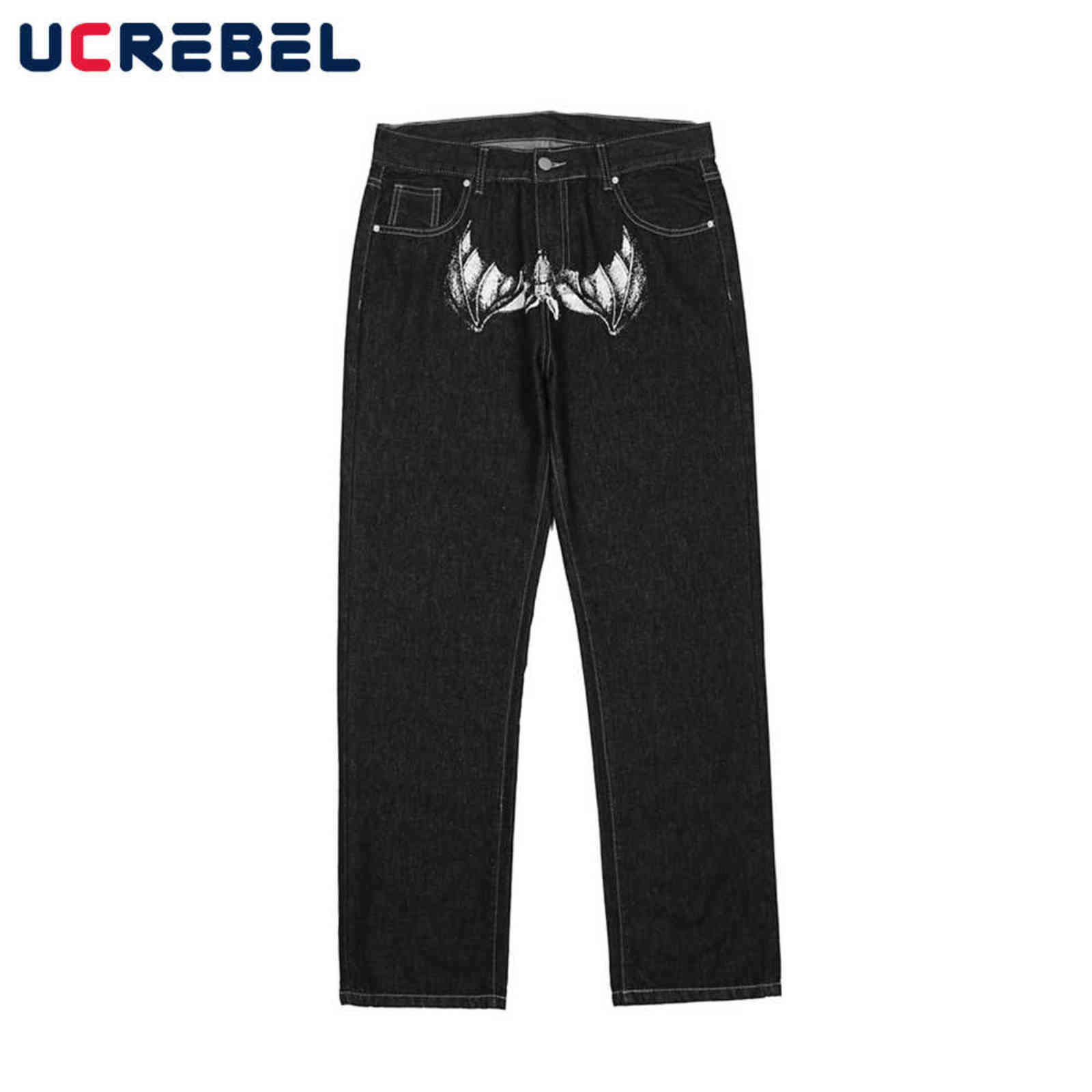 Spoof Portrait Print Denim Pants Mens High Street Loose Straight-leg Pants Streetwear Casual Jeans Trousers Men 211120
