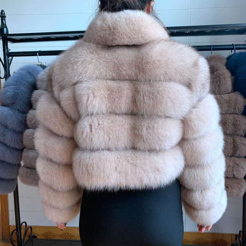 Natural Short Real Fox Fur Coat For Women With Stand Collar Thick Warm Winter Genuine Fox Fur Jacket High Quality Fur 210928