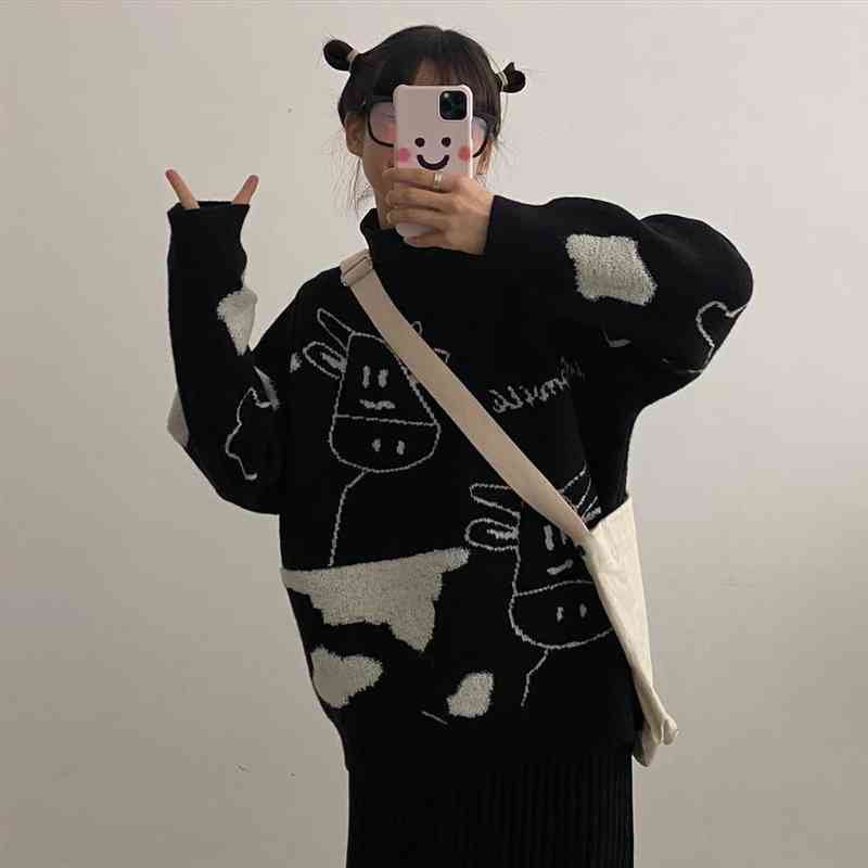 cartoon cow print women sweaters autumn o neck long sleeve soft loose pullover winter warm korean harajuku jumper female, White;black
cartoon cow print women sweaters autumn o neck long sleeve soft loose pullover winter warm korean harajuku jumper female, White;black