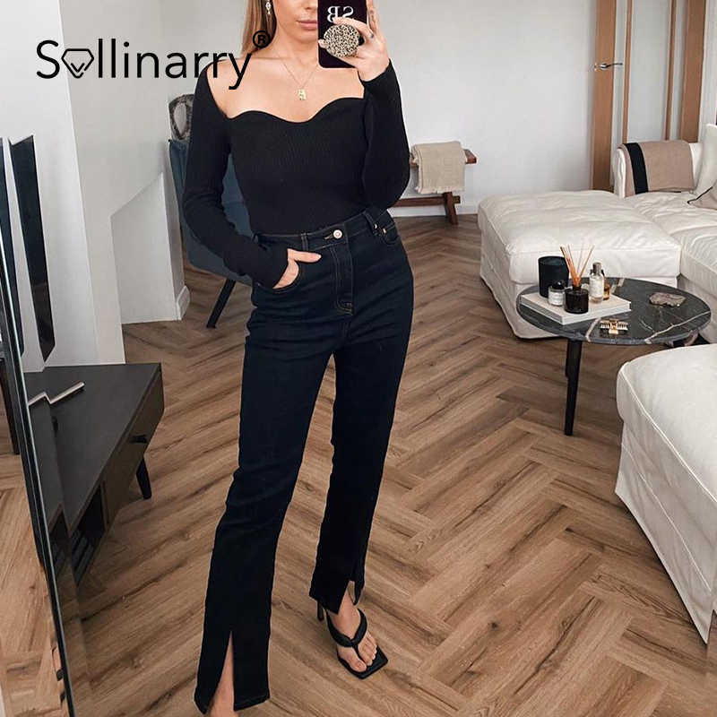 Sollinarry High street sheath women's jumper sweater solid Sexy slim pullover autumn Fashion black ladies long sleeve top 210709