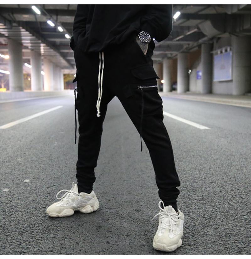 Dark Wind Three-dimensional Pocket Streamer Slim-fit Suspending Crotch Rib Terry Pants High Street Cotton Casual Trend Men's