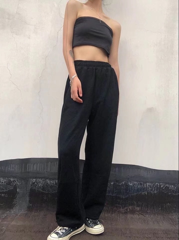Streetwear Drawstring Elastic Waist Wide Leg Pants Cool Girl Adjust Cuff Casual Sport Trousers Women Joggers Leisure 210429