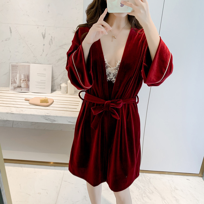 2PCS Lace Sleep Lounge Sets Dressing Gowns Womens Golden Veet Sleepwear Robe Femme Lingerie Nightdress SuitFree shipping by air, Gray
2PCS Lace Sleep Lounge Sets Dressing Gowns Womens Golden Veet Sleepwear Robe Femme Lingerie Nightdress SuitFree shipping by air, Gray