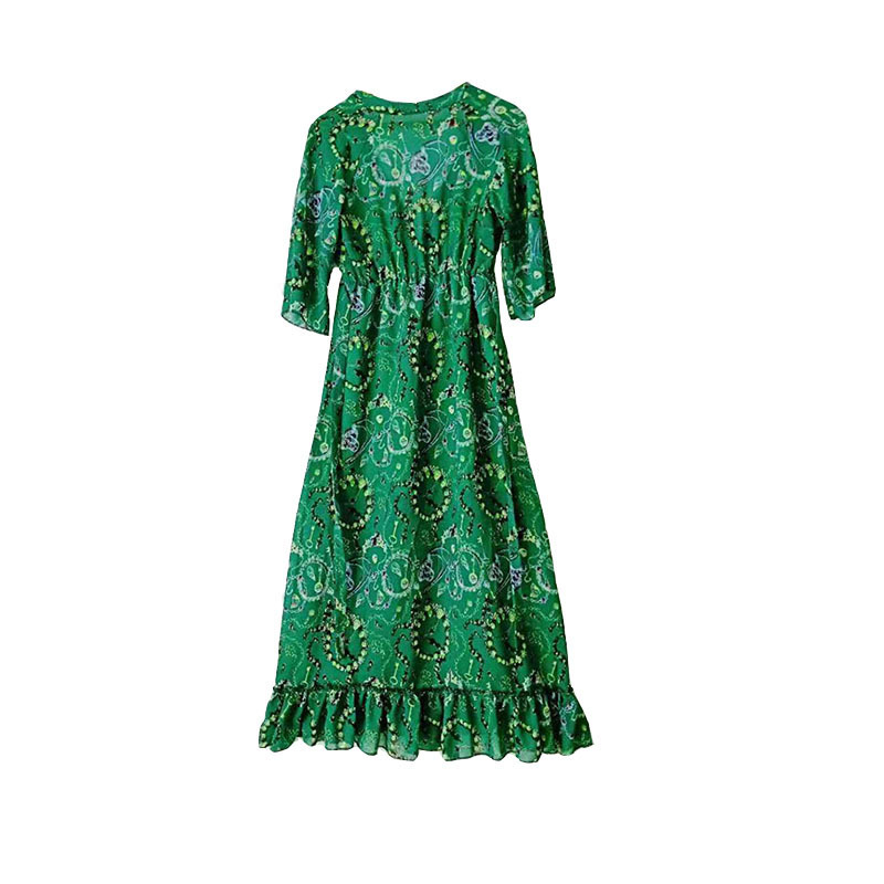 Women Dress V Neck Seven Sleeve Floral Printed Maxi es Temperament High Waist Long Vintage es Autumn 210513