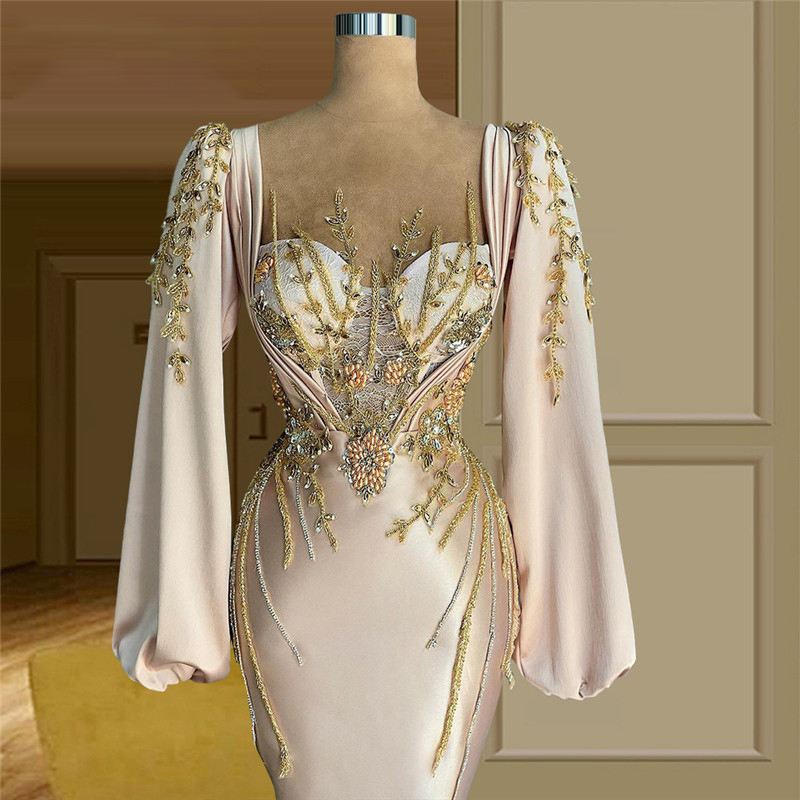 Elegant Wedding Dresses Long Sleeves V Neck Beading Bridal Gowns Floor Length Marriage Robe de mariee