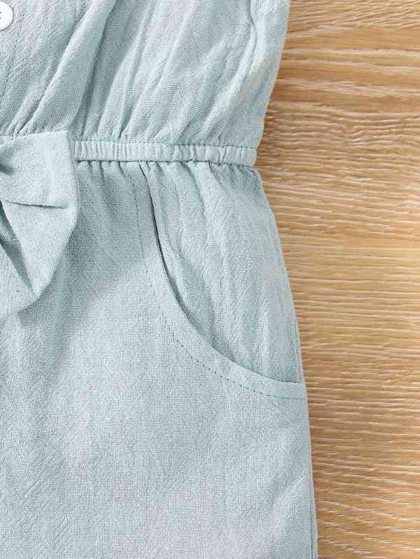 Baby Ruffle Trim Bow Front Half Button Romper SHE
