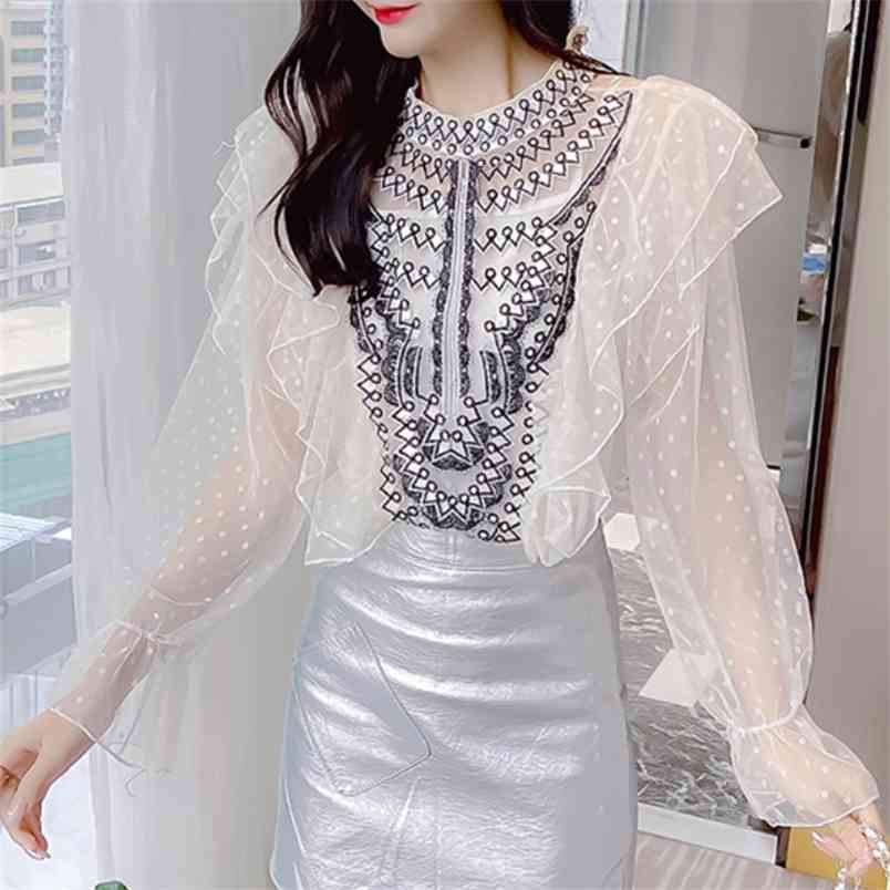 Sweet Patchwork Bowknot Denim Shirts For Women Summer Peter Pan Collar Short Sleeve Slim Casual Blouse Female Fashion 210519