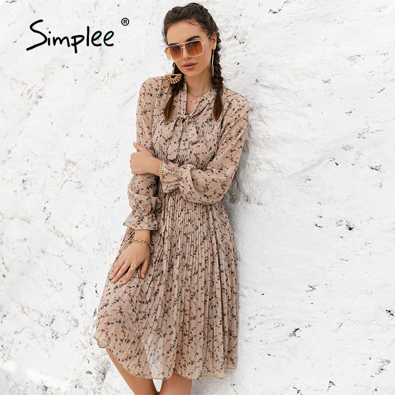 Elegant spring summer floral print midi dres Ruffle sleeve bow sash pleated dress chic High waist dresses loose 210630