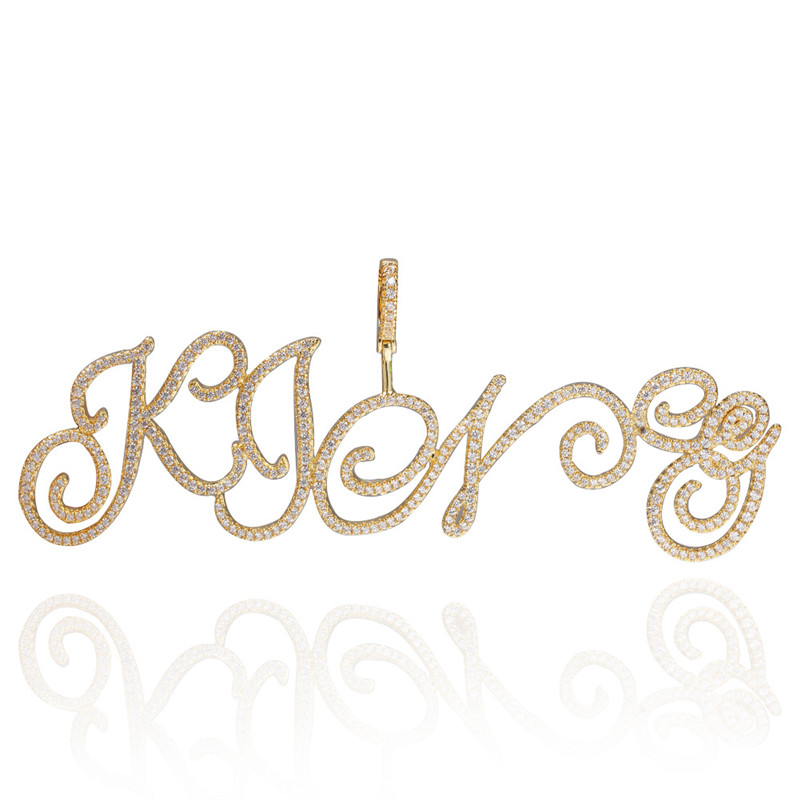 A-Z Custom Name Bubble Letters Necklaces Mens Fashion Hip Hop Jewelry Iced Out Gold Sier Bling CZ Cursive Letter Pendant Necklace with 3mm 24inch Rope