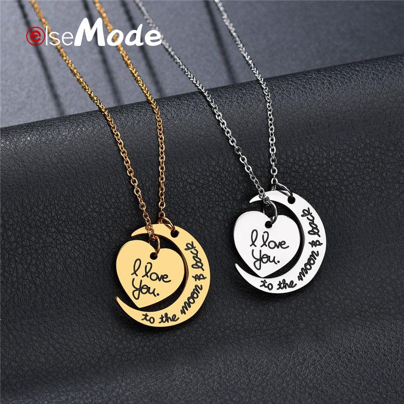 Pendant Necklaces ELSEMODE Heart Moon Necklace Stainless Steel Couple Word For" I Love You To The And Back" Jewelry Gifts
Pendant Necklaces ELSEMODE Heart Moon Necklace Stainless Steel Couple Word For" I Love You To The And Back" Jewelry Gifts
