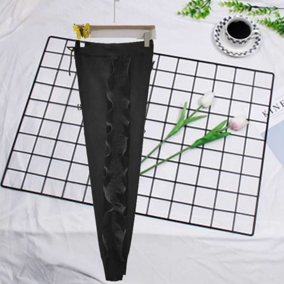 Nomikuma Autumn Winter Knitted Harem Pants Korean Ruffle Patch Long Trousers Causal Lace Up High Waist Sweater 6D433 211115