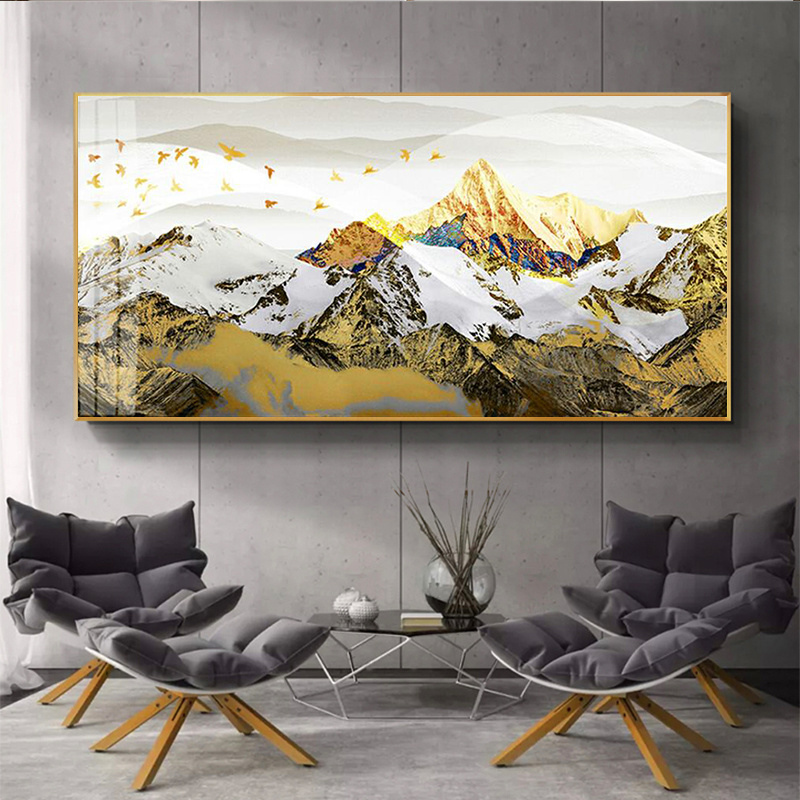 Nordic Golden Mountain Bird Landscape Abstract Canvas Paintings Print Poster Oil Painting For Living Room modern home
