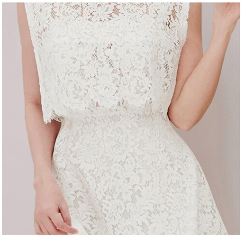 White Lace Hollow Out Two Piece Set For Women Sleeveless Shirts High Waist Long Skirts Female Suit 210520