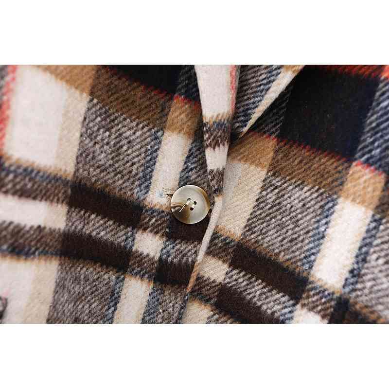 Vintage Women Woolen Plaid Blazers Fashion Ladies Streetwear Notched Collar Jacket Elegant Female Chic Pocket Jackets 210527