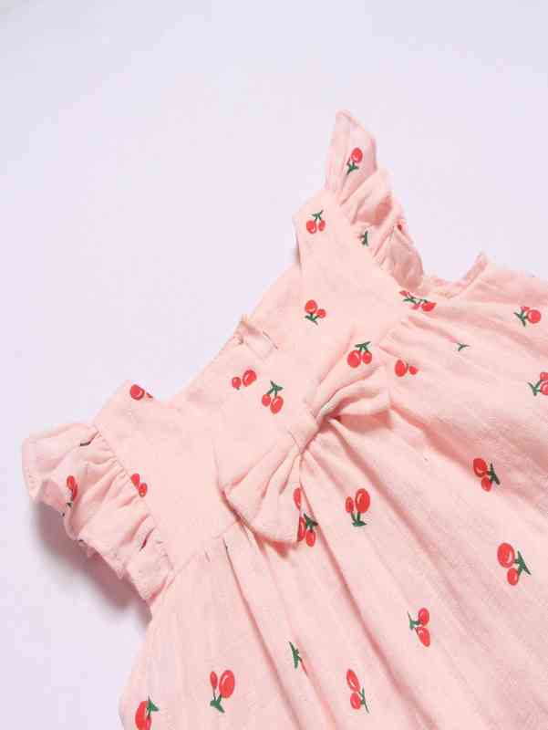 Baby Cherry Print Ruffle Trim Top & Shorts & Hair Band SHE