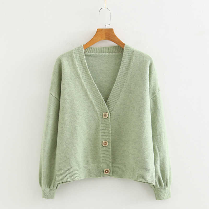 Autumn Cardigan Single Breasted Green Pink Yellow Short Women Long Sleeve Loose Caridgan Female Knitted Jacket 211018