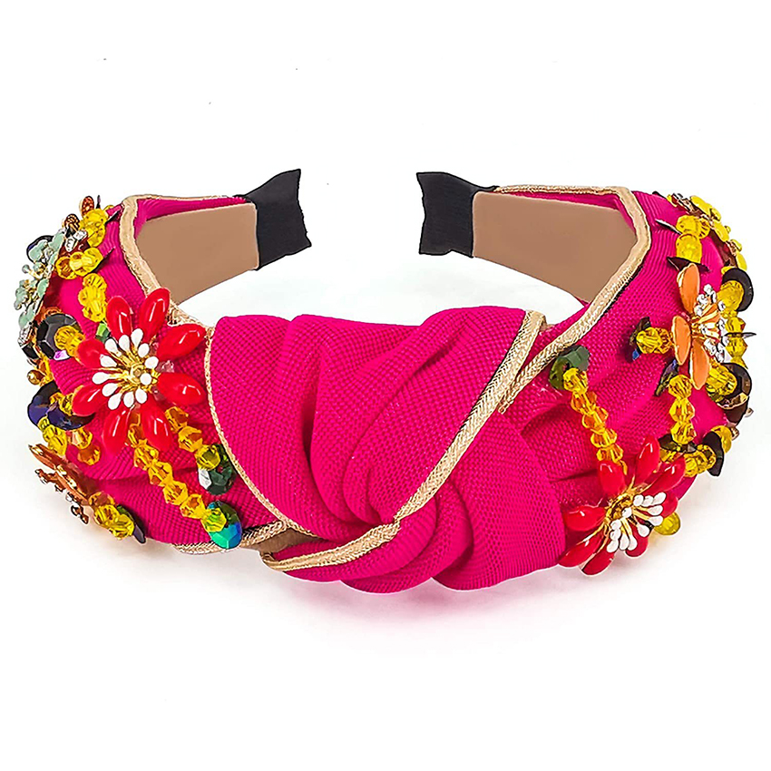 Flower Headband Crystal Hairband Cloth Band For Women Party Wedding Rhinestones Hair Accessories