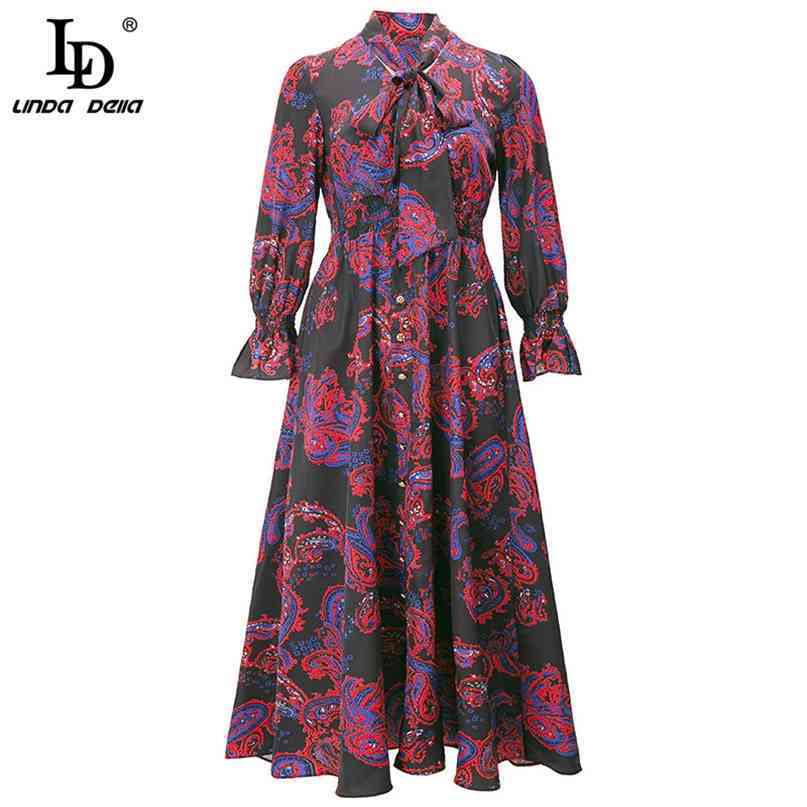 Fashion Runway Designer Summer Party Dress Women Flare Sleeve Elastic waist Floral print Vintage Midi 210522