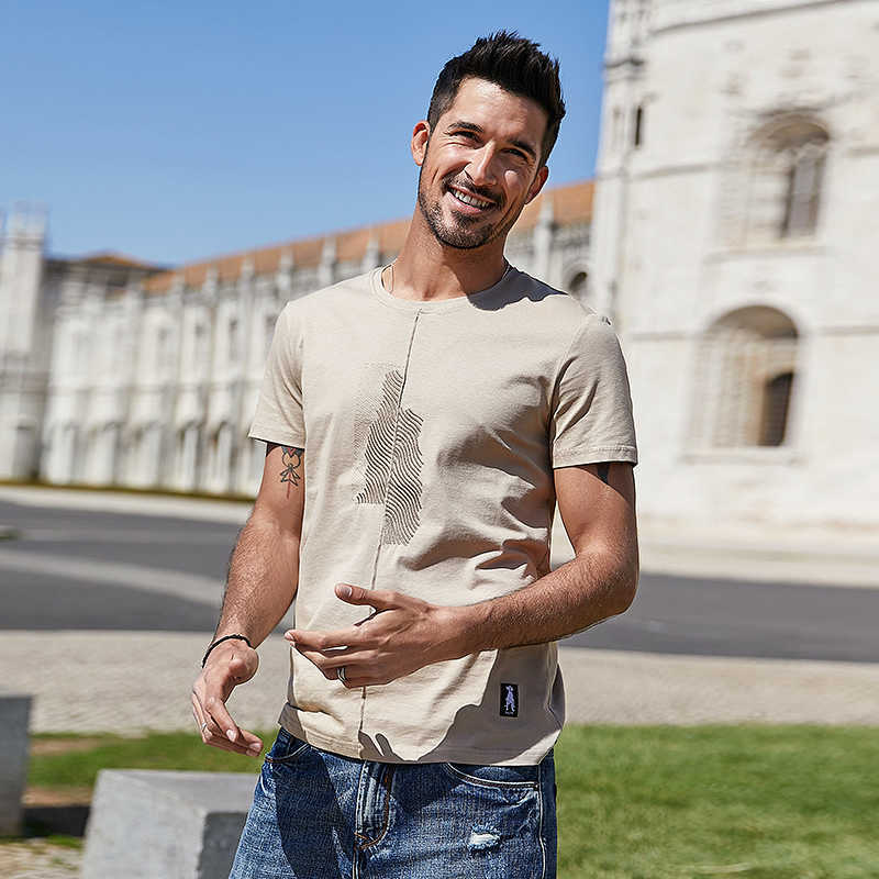 KUEGOU Cotton Men's T-shirt summer tshirts men embroidery fashion extension short sleeve t shirt top plus size LT-1776 210629