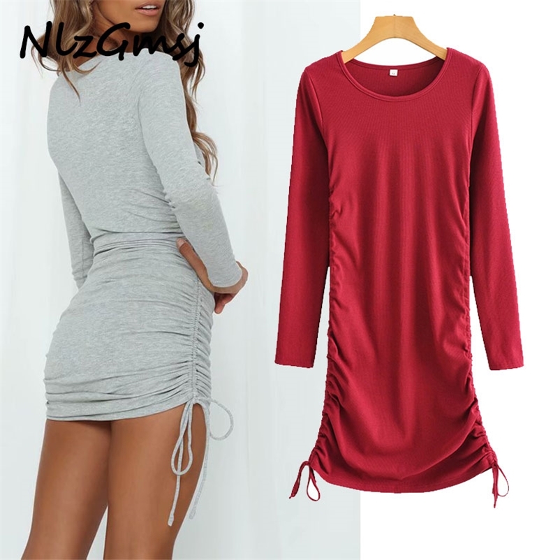 Dres Vintage Solid Color Side Drawstring Knit Sexy O Neck Long Sleeve Draped Bodycon Mini Vestido 210628, As picture
Dres Vintage Solid Color Side Drawstring Knit Sexy O Neck Long Sleeve Draped Bodycon Mini Vestido 210628, As picture