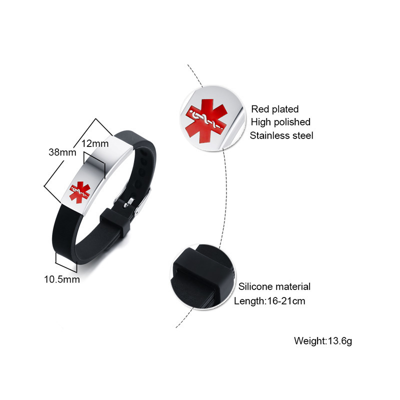 Wholesale Silicone Titanium Steel Bent Medical Charm Bracelet