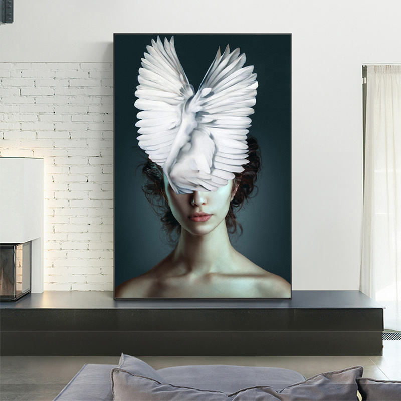 Canvas Art Poster and Print Wall Art Pictures Fashion Woman butterfly Oil Painting Modern Home Canvas Art Home Decor