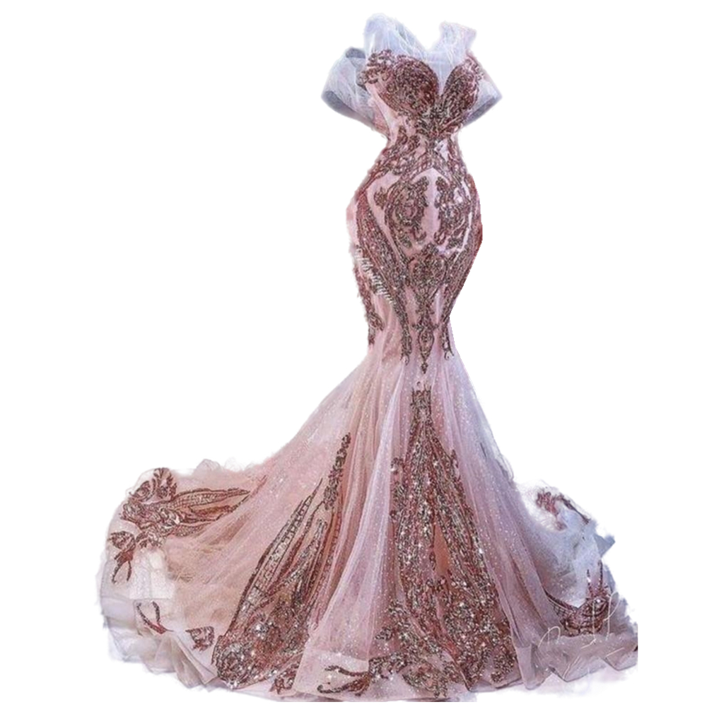 Luxury Rose Pink Mermaid Prom Dresses Appliques Lace Sequins Sparkly Long Formal Evening Gowns For Women Glitter Sequins Train Off Shoulder Party Dres