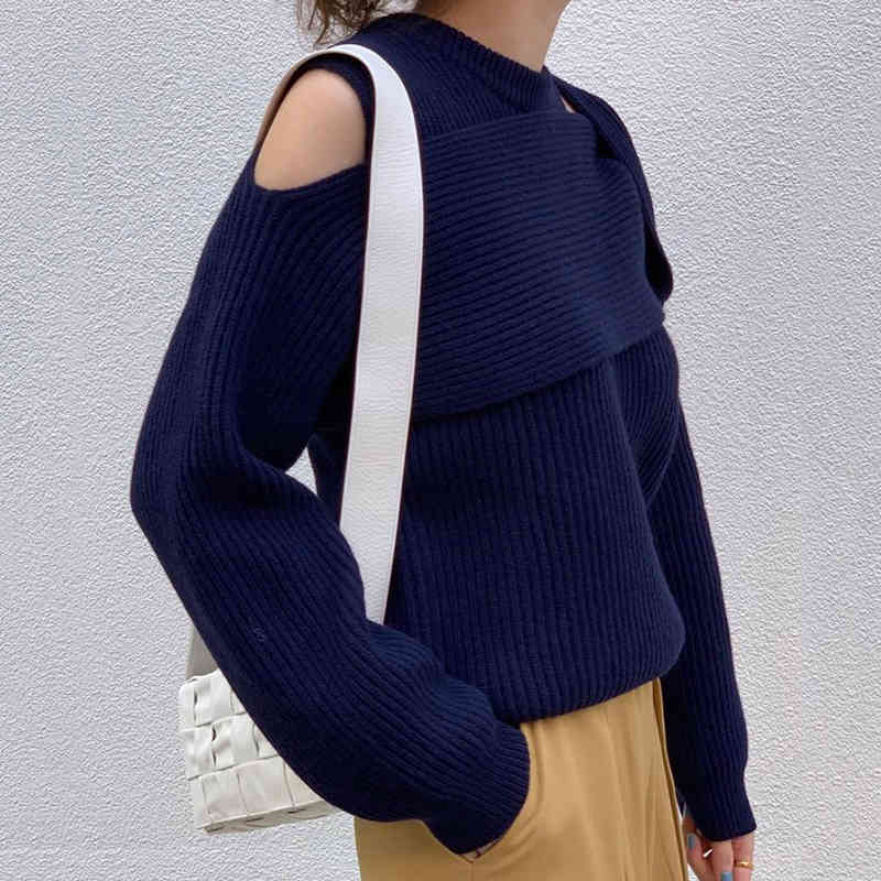 Sweater Women Sexy Off-shoulder Knit Winter Jumpers Elegant Solid Full Slim Pullover Korean Chic Tops 210519