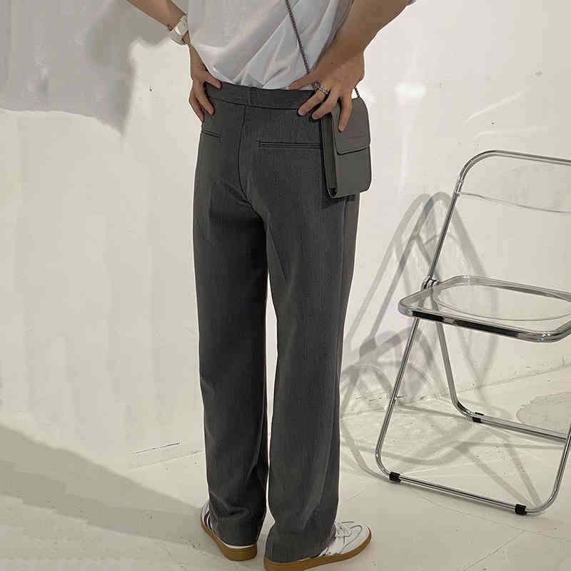 IEFB Korean Style Slim Straight Business Trousers For Men Fashion High Waist Grey Casual Suit Pants For Men 9Y6908 210524