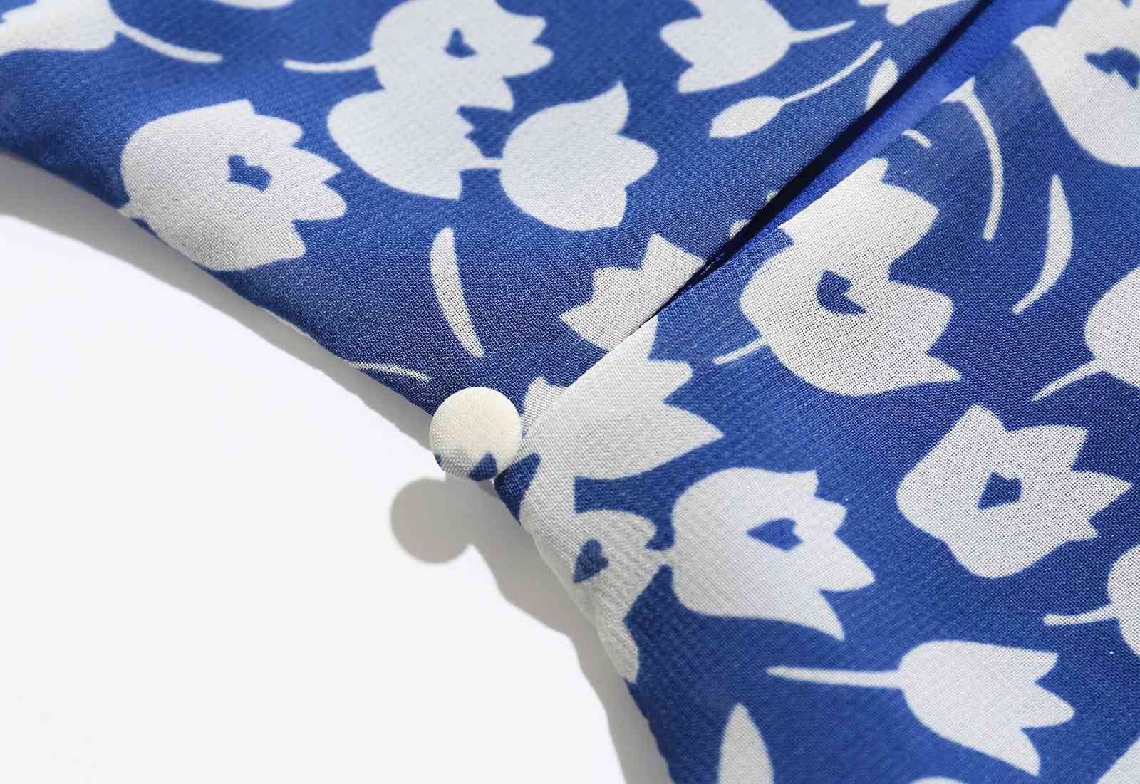 Vintage French Women Hit Color Flower Print Midi Dress Summer Round Collar Short sleeve Slim Chiffon 210429