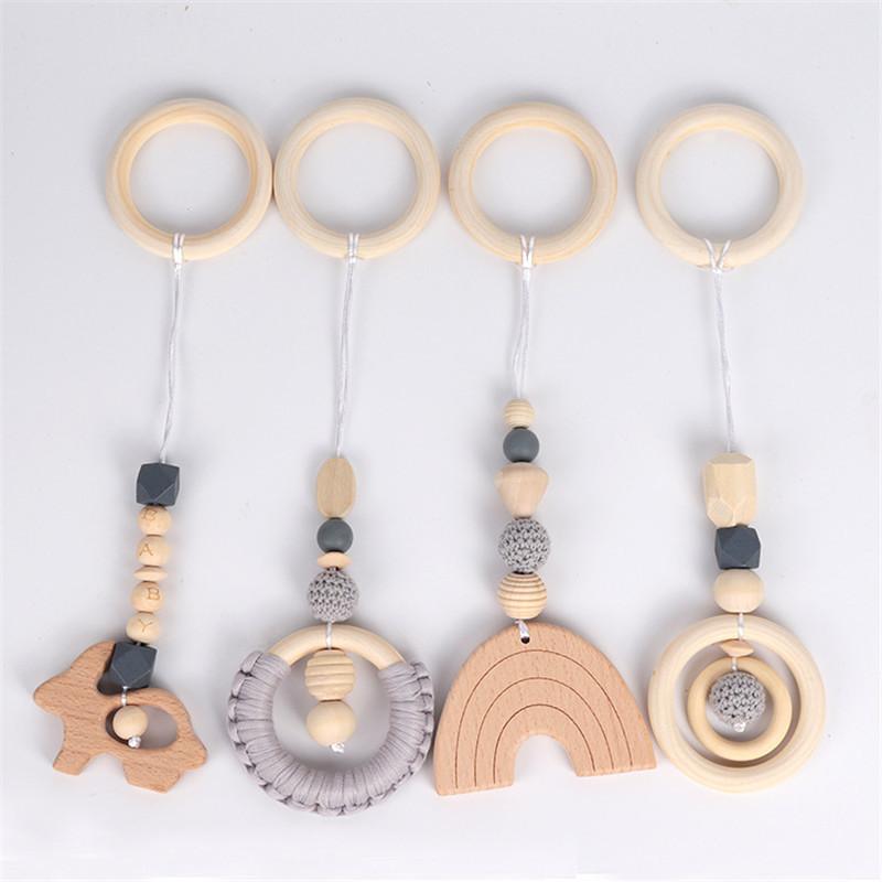 Decorative Objects & Figurines 4 Pieces/set Wooden Baby Rattle Toys Gym Play Rack Hanging Decor Ornaments Kids Room Pendant Decoration Gifts