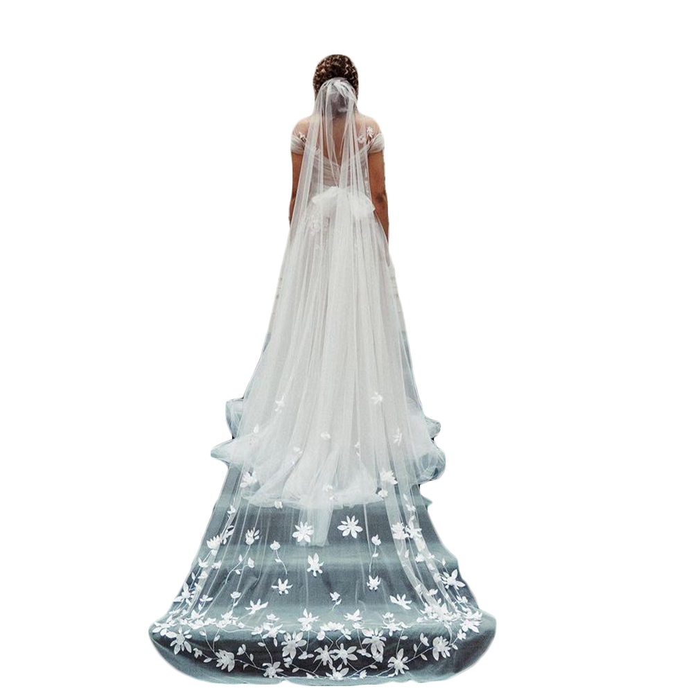 Beautiful Elegant Wedding Veils Appliques Lace 1 Tier with comb for Girls Cathedral Luxury Long Chapel Length