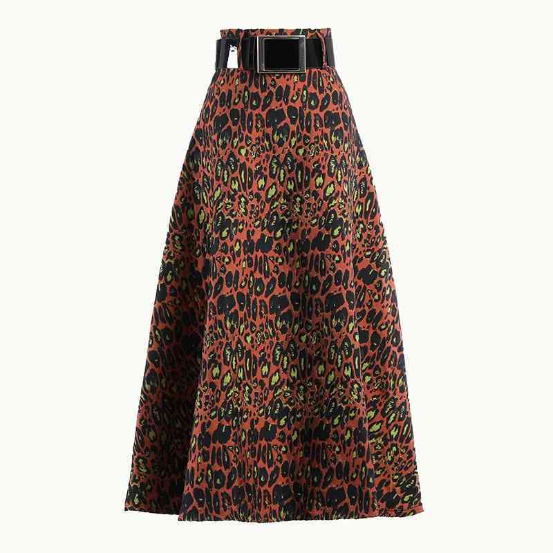Leopard Print Midi Skirt For Women High Waist Hit Color Casual Skirts Female Spring Fashionable Clothes 210521