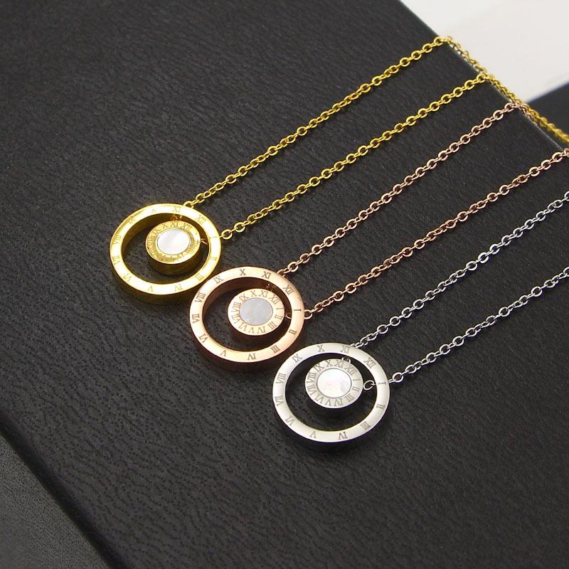 Pendant Necklaces Fashion Stainless Steel Rose Gold Color Love Roman Numerals Shell Round Double Circle Necklace Women Gift, Silver
Pendant Necklaces Fashion Stainless Steel Rose Gold Color Love Roman Numerals Shell Round Double Circle Necklace Women Gift, Silver