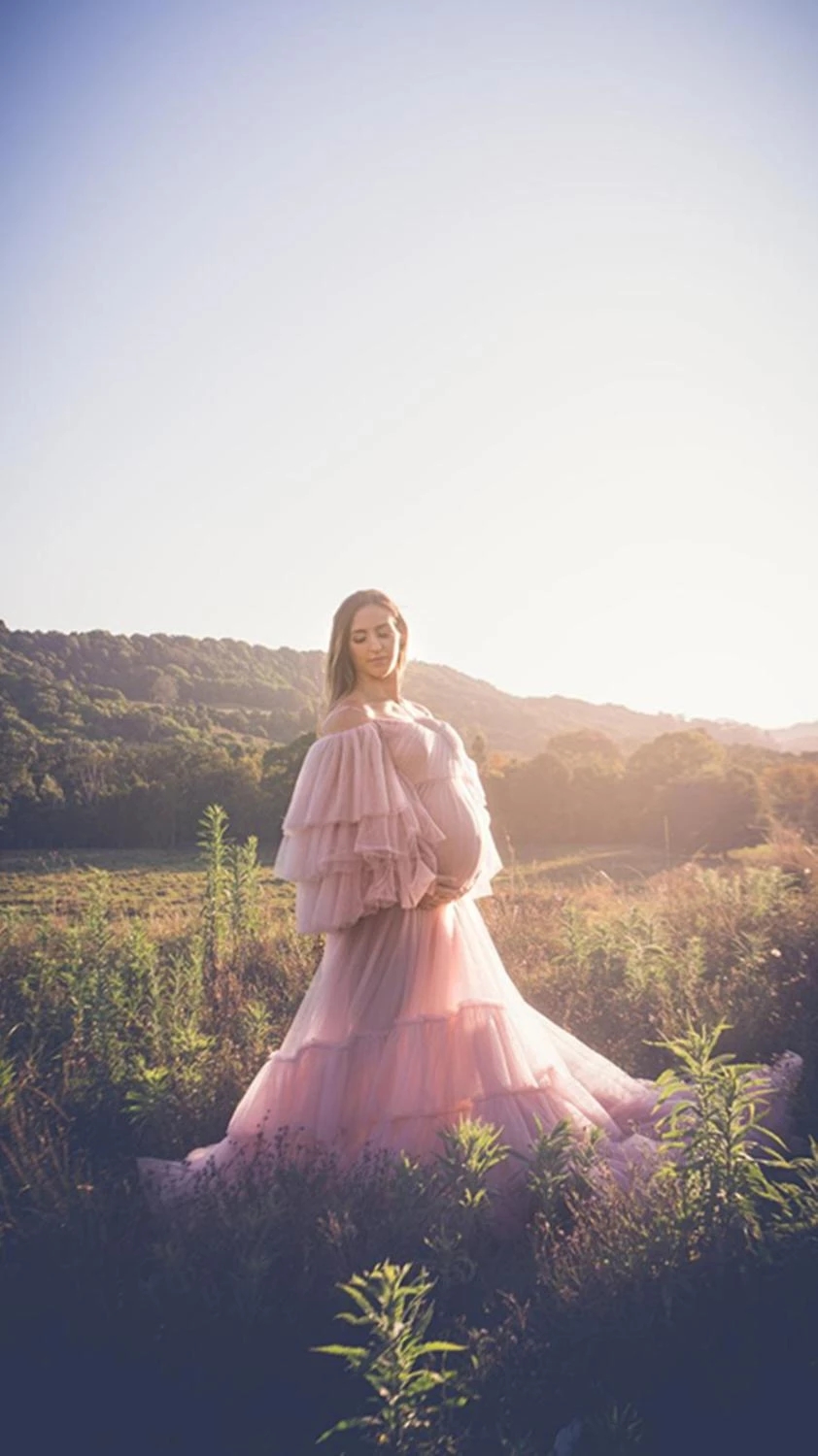 Pretty Blush Pink See Thru Tulle Prom Dresses Ruffles Tiered A-E Evening Gowns Puff Full Sleeves Women Long Robe Plus Size 322 Lz0304