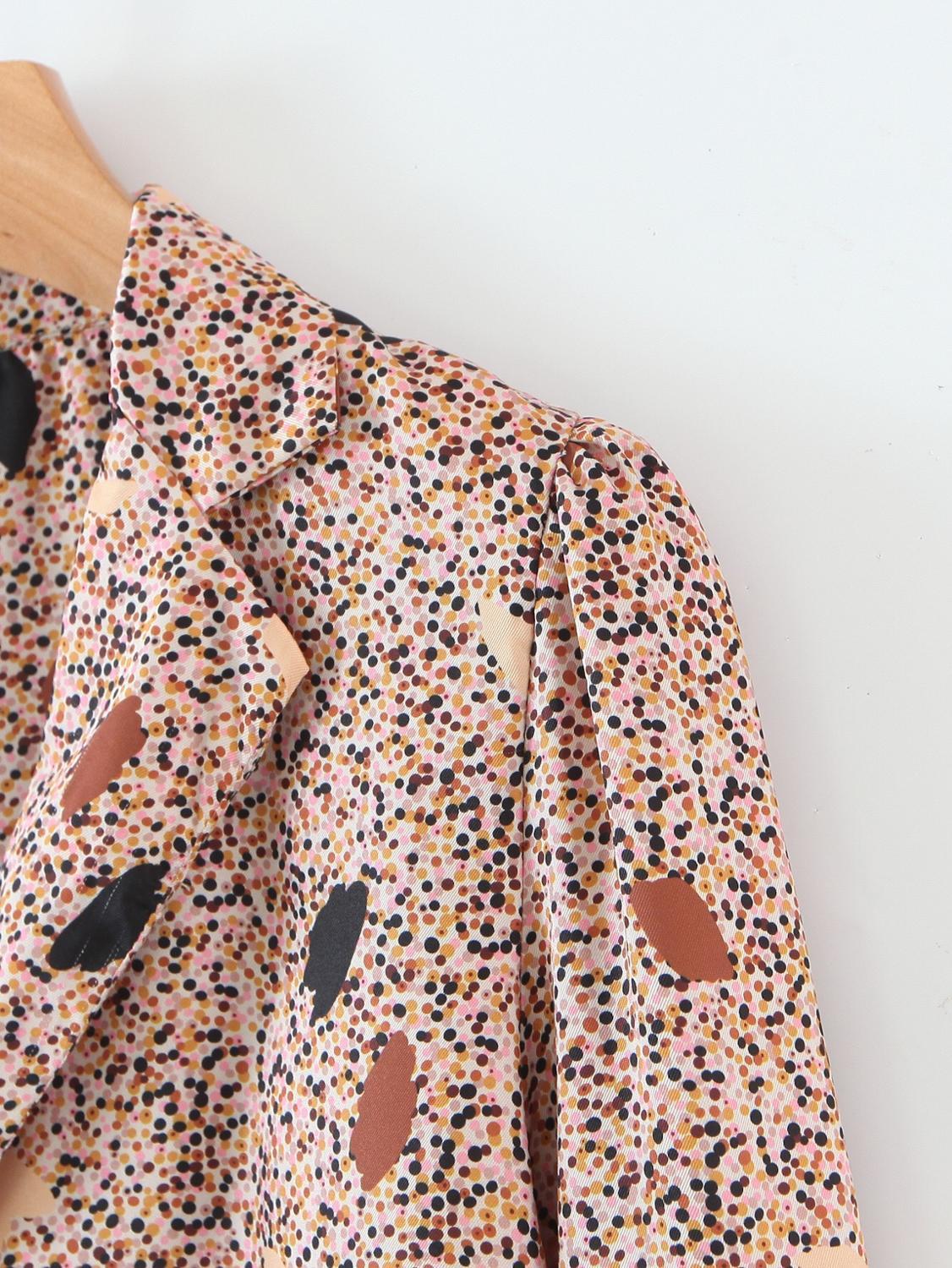 Vintage Notched Collar Colored Dot Print Shirt Retro Woman Loose Long sleeve Blouse Chic Tops Blousas 210429