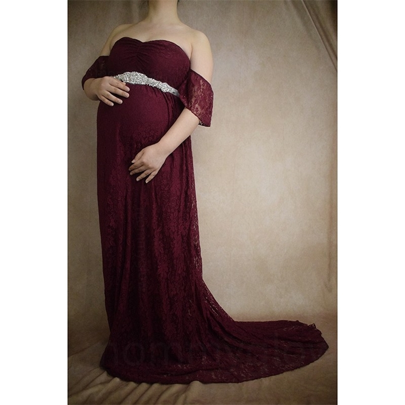 Pregnancy Gowns For Po Shoot Dresses Pregnant Women Baby Shower Maternity Pography Tail Ground Lace 210922