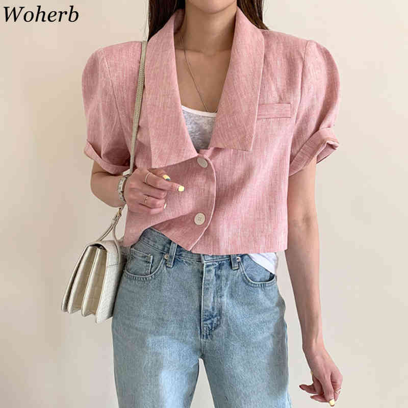 Women Summer Vintage All-match Outwear Korean Fashion Casual Short Sleeve Single Breasted Jacket Chic Coat 210519