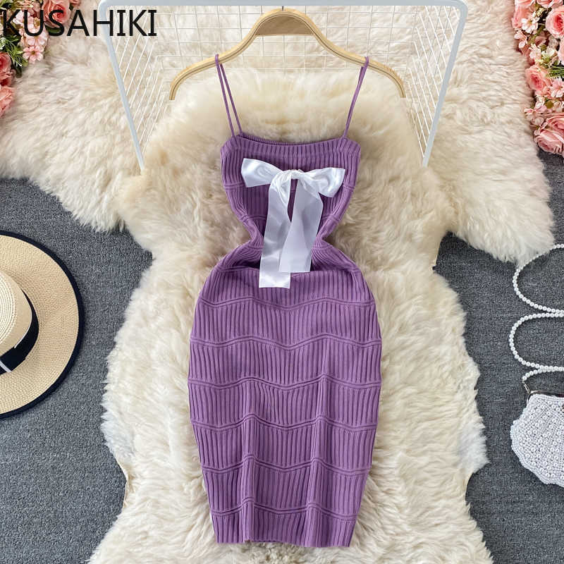 KUSAHIKI Summer Knitting Dresses Korean Bowknot Sexy Spaghetti Strap Dresses Slim Stretch Sweater Bodycorn Vestidos 6J450 210602, Pink
KUSAHIKI Summer Knitting Dresses Korean Bowknot Sexy Spaghetti Strap Dresses Slim Stretch Sweater Bodycorn Vestidos 6J450 210602, Pink