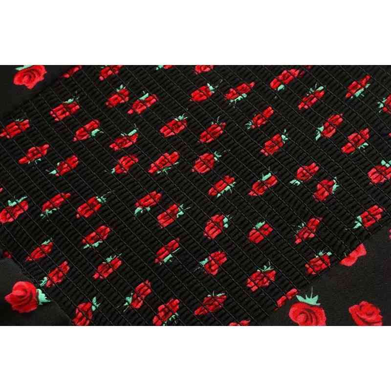 Vintage France Summer Rose Flower Print Spaghetti Strap Short Dress Retro Sexy Women Back Elastic Ruched Sling Dresses Holiday 210429