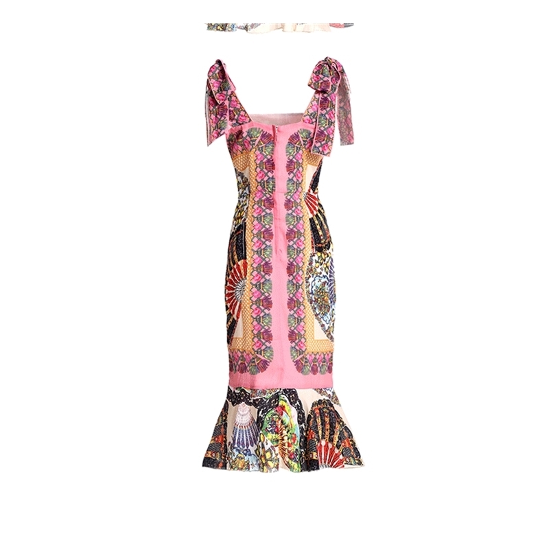 Fashion Runway Summer Dress Women's Spaghetti Strap Vintage Floral Print Sexy Mermaid Sheath Party 210522