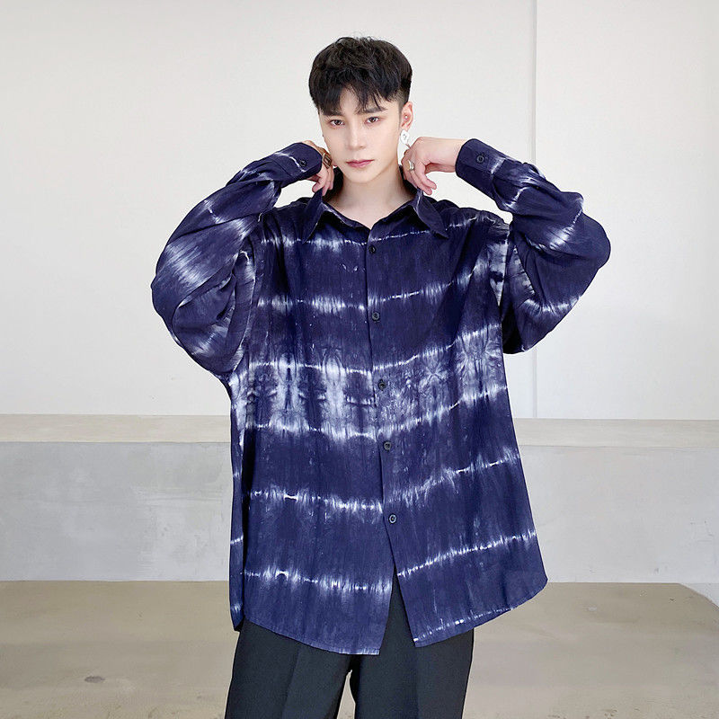 IEFB Personalized Niche Men's Clothing Irregular Tie Dye Long Sleeve Shirt Men's Fashion Oversized Print Tops Casual 9Y6509 210524