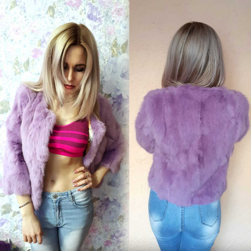 ETHEL ANDERSON 100% Real Rabbit Fur Women's Real Rabbit Fur Coat/Jacket Outwear Beauty Purple Color XXXL Size Coat 210928