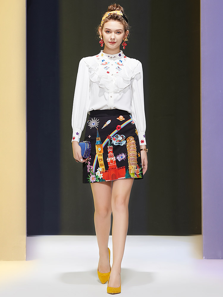2021 New Fall Womens Clothing Stand Collar Long Sleeve Flounce Shirt Handmade Beads Rhinestones Skirt Fashion Suit, Picture color
2021 New Fall Womens Clothing Stand Collar Long Sleeve Flounce Shirt Handmade Beads Rhinestones Skirt Fashion Suit, Picture color