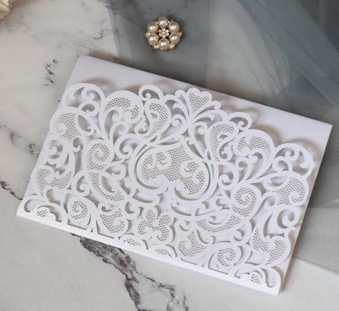 2021 Modern Gold Laser Cut Pocket Wedding Invitation Suite, Customizable Invites With Envelope, Free Shipped by UPS