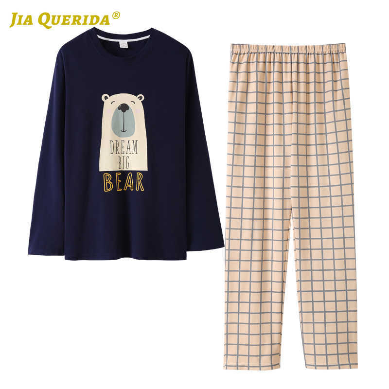 Long Sleeve Long Pants Sleepwear Fashion Style Casual Style Pajamas Set Plaid Printing Homesuit Homeclothes Man Clothes 211019