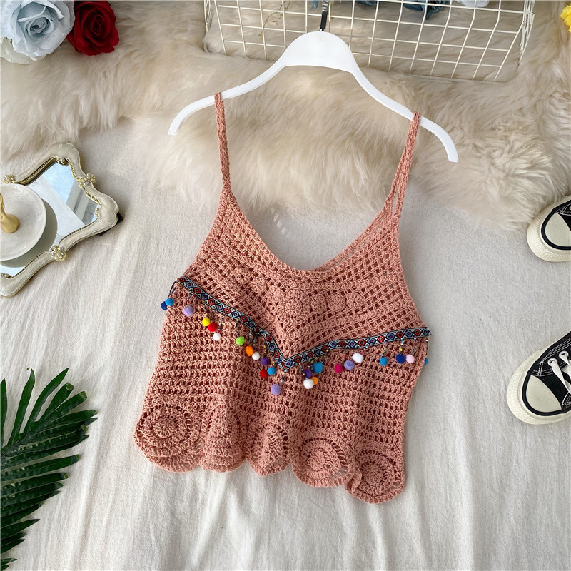 Summer Trend New Women's Spaghetti Strap Camisole Knitted Tanks Ethnic Style Hollow Out Fringe Frill Tassel Short Vest, Beige
Summer Trend New Women's Spaghetti Strap Camisole Knitted Tanks Ethnic Style Hollow Out Fringe Frill Tassel Short Vest, Beige