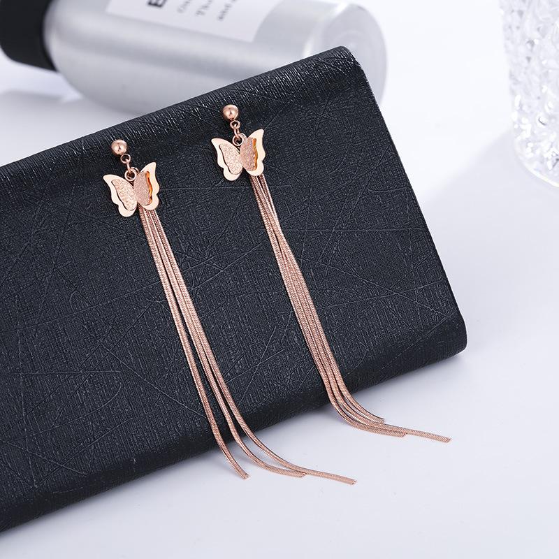 Dangle & Chandelier Fashion Tassel Earrings For Women Titanium Steel Frosted Butterfly Long Snake Chain Rose Gold Jewelry Gift
Dangle & Chandelier Fashion Tassel Earrings For Women Titanium Steel Frosted Butterfly Long Snake Chain Rose Gold Jewelry Gift