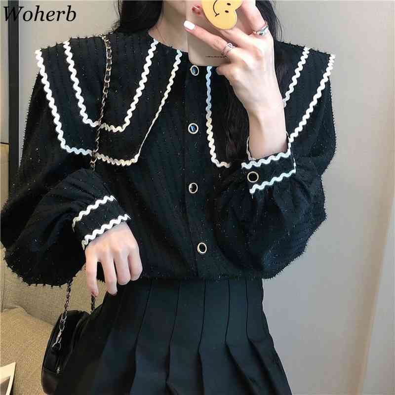 Korean Blouse Turn Down Collar Long Sleeve Shirts Women Summer All Match Casual Loose Fashion Tops Blusas 210519